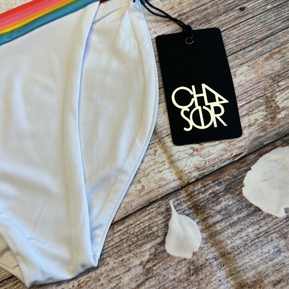 Chaser • White with Rainbow Bikini Bottoms • Sz M • NWT! - Picture 3 of 9